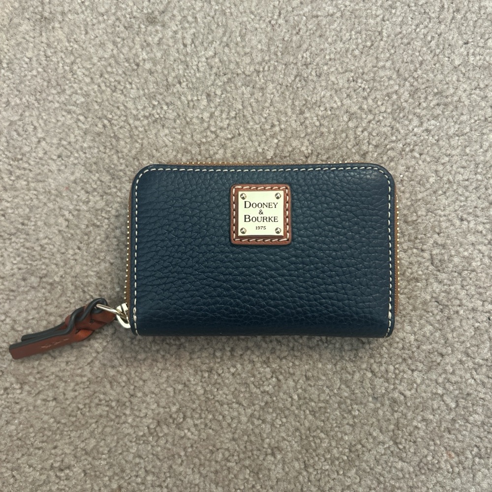 Dooney & Bourke Navy Gold Leather Zip Wallet